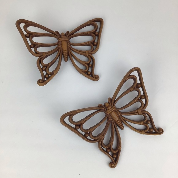 Vintage Other - Vintage-70’s burwood wicker brown butterfly pair